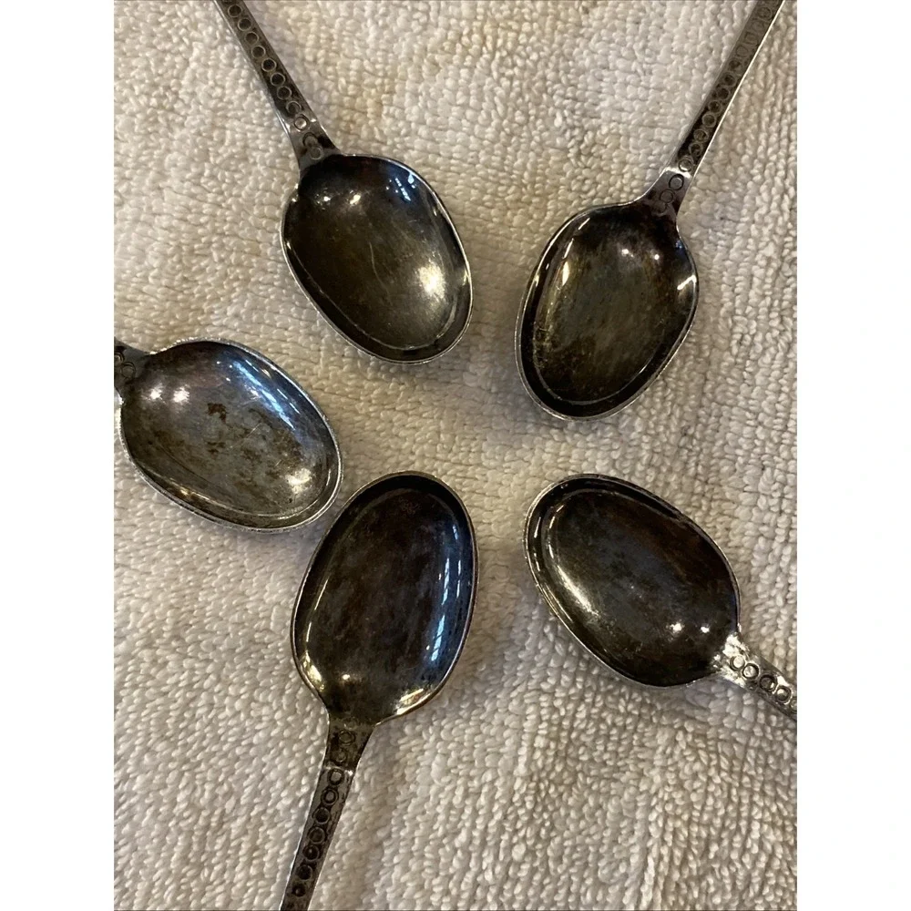 Set Of 5 Mini Spoons India Silver Camel Snake Charmer Monkeys Elephant Cobra